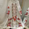 Jastie Ethnic Floral Embroidery Midi Dress Women Boho Tassel Lantern Long Sleeve Dress Autumn Casual Beach Vestidos tunic robe 210419