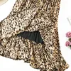 Qooth Autumn Women Skirts Retro Leopard Pleated Skirt Female Slim Floral Long Skirt Chiffon Elastic Waist Beach Skirt 6503 210518