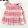 Plaid Pleated Satin Skirt Autumn High Waist Mini Womens Fashion Slim Casual Tennis Skirts School Vacation 210510