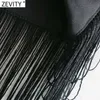 Zevity Mujeres Moda Negro Anudado Dobladillo Borla Casual Slim Velvet Falda Faldas Mujer Ladies Back Zipper Chic Mini Vestidos QUN705 210619