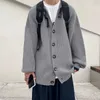 Mężczyźni Cardigan Jesień Mężczyzna Znosić Topy Swetry Knit Solid Loose Casual Preppy Style Koreański Moda Knitwear Pull Homme 211008