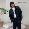 IEFB Frühling Abnehmbarer Kapuzenkragen Herren Koreanischer Trend PU-Lederjacke Mode Reißverschluss Kausal Lose Mantel 9Y5682 210524