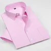 Zomer Korte Mouw Gestreepte Normale Fit Non-Iron Easy Care Business Mannen Shirts Geen Fade No Shrink met Borstzak 210714