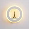 Vägglampa 19W LED Light AC85-265V Mouted Paris Tower Acrylic Round Inomhus Dekorativ för sovrum Studie Foyer