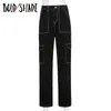 Bold Shade 90s Fashion Grunge Wide Leg Pants Vintage Skater Girl Style Black Boyfriend High Waist Women Pocket Trousers Women's Jeans