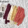 Korobov otoño nuevo elegante estilo Preppy suéteres de punto coreano cuello redondo manga larga cárdigans Vintage elegante Oficina señora Sueter Mujer 210430