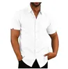 Erkek T-Shirt Erkek Keten Bluz Kısa Kollu Baggy Düğmeleri Yaz Katı Rahat Saf Pamuk ve Casual Gevşek Tatil Gömlek Tee Tops