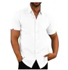 T-shirts voor heren Mens Linnen Blouse Korte Mouw Baggy Knoppen Zomer Effen Comfortabel Puur Katoen en Casual Losse Vakantie Shirts Tee Tops