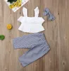 Maluch Dziewczynka Zestawy Odzieżowe Pasek Wzburzyć Crop Topy Bowknot Spodnie Paski Opaska 3 sztuk Outfits Summer Odzież