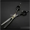 Ciseaux à cheveux et peigne Professionnel Japon Acier 6 '' Coupe Noir Roulement Coupe de Cheveux Amincissement Barber Makas Coupe Cisailles Coiffeur Ljius Cs0Tn