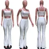 Sexy tweedelige zomer kleding voor vrouwen spaghetti riem strapless beha crop tops + bel bodem flare broek 2 stuk club outfits x0428