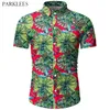 Men Tropical Hawaiian Shirt Lotus Leaf Butterfly Pineapple Printed Mens Summer Short Sleeve Shirts Casual Holiday Men Clothing 210524