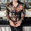 Camisa con estampado de hojas Diseñador de moda Flor de lujo Royal Men Tuxedo Camisas Club Ropa de manga larga Slim Casual Wear