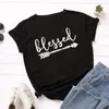 Women's T-Shirt Blessed Family Church Graphic T Shirts For Women 100%Cotton Short Sleeve Tee Female Shirt Tops Summer Casual Print Clothes G