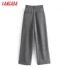 Moda mujer gris traje pantalones vintage estilo bolsillos oficina dama pantalones largos pantalon je88 210416