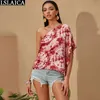 Zomer T-shirts Tie-Dye Print V-hals Half Mouw Off Shoulder Top Vrouwen Bohemian Holidays Party T-shirt Camiseta Mujer 210520