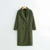Stylish Elegant Women Green Woolen Coat Winter Fashion Thick Warm Long Blends Overcoat Casual Female Outerwear 210531