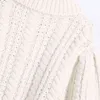 Przypadkowa kobieta biała obciążenie kołnierz wełniany sweter moda damska jesień ciepły tweed dzianina female vintage guzik topy 210515