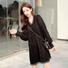 여성 여름 드레스, 한국어 얇은 검은 느슨한 기질 레이스 섹시한 여성 드레스 PL261 210506