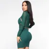 Summer Long-Sleeved Green Lace Bandage Dress Women Sexy Hollow Club Mini Celebrity Party Vestidos 210527