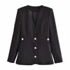 YENKYE est Women Vintage Black Tweed Blazer Elegant Lady Office Suit Jacket Female Single Breasted V Neck Business Chic Tops 210927