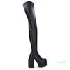 Сапоги Top Qulity Женщины Коренастая лодыжка мода густые высокие каблуки платформы черные туфли женщины платье вечеринка длинные 34-43