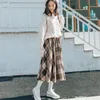 Women's High Waist Skirts Casual Ladies Kawaii Loose Vintage Woolen Plaid Skirt Female Korean Button For Women Punk Long Retro 210421