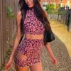 OMSJ Leopard Print Skirt Set For Women Sleeveless Crop Top+Hole Mini Skirts Two Piece Outfits Summer Skinny Tracksuit 210517