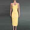 Элегантное трикотажное bodycon длинное платье женское бырею шею летом желтый без рукавов midi без спинки сексуальные платья пляж vestidos 210526