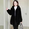 Jesień Zima Imitacja Norek Aksamitna Płaszcz Kobiety Grube Ciepłe Outwear Z Kapturem Mid Długość Faux Fur Coat Kobiet Parka D369 210925