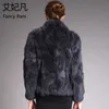 Kobiety oryginalne królicze futra płaszcze solidne stojaki na stojak Rex Rabbit Fur Płaszcz zima moda prawdziwe futra kurtki do płaszcza 13 kolorów t191118