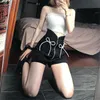 Shorts pour femmes 2021 femmes été solide taille haute nœud pansement Streetwear décontracté fermeture éclair noir bas Indie mode femme