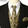 Мужские золотые жилет жилет галстук карманный карманный хантерский бренд Slim Fit Tuxedo жилет мужчина для вечеринки свадьба Chaleco Hombre 210522