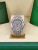 Luxury Men's Watch tredimensionell romersk bokstavlig Dial Silver Full Rhinestone rostfritt stål Automatisk datum221L