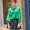 Women's Sweaters Fashion Mohair Short Sweater Knitted Pullover Loose Green Sweet Yong Pull Femme Puff Sleeve A190