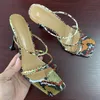 Women sandals snake print strappy mule heels sandals slippers women high heels flip flops square toe slides party shoes woman WAEYER4YRE4WY