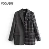 Costumes pour femmes Blazers VOGUEIN femmes petit ami Plaid épissage à manches longues Blazer costume manteau vêtements d'extérieur en gros