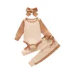 0-24M geboren baby meisje herfst kleding set gebreide trui romper + broek hoofdband outfits 210515