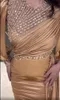 2022 Plus Size Arabski ASO EBI Gold Mermaid Sexy Prom Dresses Zroszony Kryształy Wieczór Formalna Partia Druga Recepcja Urodziny Suknie Zaręczynowe Sukienka ZJ603