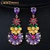 Unique multicolore cubique zircone cluster fleur balancent boucles d'oreilles pour femmes robe de soirée de mariage bijoux CZ430 210714