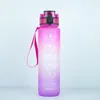 1000ml Gradient Color One-click Opening Fliptop Bottles Spring Lid 32OZ Motivational Fitness Outdoor Sports Water Bottle With Time Marke