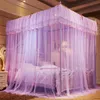 Moustiquaire de luxe à 4 poteaux d'angle, lit Queen Size, King Size, rose, violet, blanc, jaune, Beige