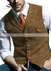 Men's Vests Brown Casual Gentleman Army Green Vest Plaid Soft Wool Jacket Tweed Business Waistcoat For Man Wedding Party