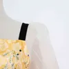 Vintage Patchwork Robe À Volants Pour Les Femmes Col Carré Flare À Manches Longues Taille Haute Imprimer Robes Femme Mode 210520