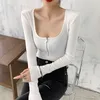 Spring Knitted White Blouse Shirt Long Sleeve Office Ladies Tops Square Collar Solid Blouses Women Casual Blusas 12943 210512