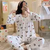 WAVMIT Women Pyjamas Cotton Cute Long Tops Set Lace Young Girl Pajamas Sets NightSuit Sleepwear Home Wear 211215