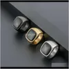 Cluster Rings Drop Delivery 2021 Jewelry Personality Classic Stainless Steel Black Agate Casting Natural Stone Mens Ring Het9A