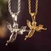 hiphops Män Smycken Cupids Revenge Angel Hänge 18k guld rep Kedja 316L Stainls Stål 3D Ängel med pistol Halsband278D