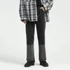 Iefb män färgblock patchwork jeans koreanska jeans man tvättar löst rakt denim byxor mode streetwear 9y5952 210524