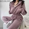 Tracksuit Women Autumn Wiinter Candy Color Solid Two Piece Set Korean Hoodies+high Waist Pants 18885 210415